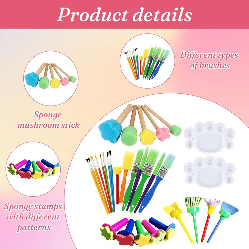31Pcs Colorful Paint Brushes, Paint Brush Set Beginners, Creative Sponge