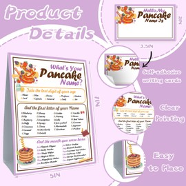 Funny Pancake Theme Game Cards Set, What's Your Pancake Name Game Card, Including 1 Pancake Name Game Sign and 30 Name Sticker, Perfect for Birthday Party Game Activities