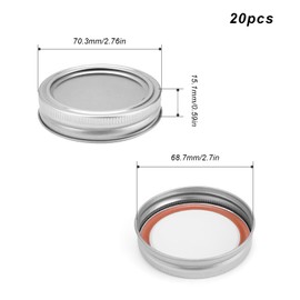 HERKINDNESS Screw Lids for Jars, Pack of 20 70 mm Iron Lids, Seal Twist Off Lid, Silver Glass Lid for Jars, for Sealing Spice Jars, Candy Jars, Coffee Jars, etc