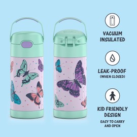 THERMOS FUNTAINER Water Bottle with Straw - 12 Ounce - Kids Stainless Steel Vacuum Insulated Water Bottle with Lid, Butterfly Frenzy