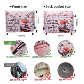 LParkin Book Cover Zipper There Is No Such Thing As Too Many Books, Book Cover Fabric for Book Lovers 11 x 9 Inch Waterproof Book Cover