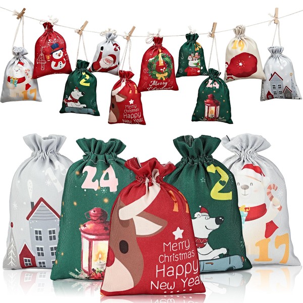 Advent Calendar for Filling, 2024 Christmas Advent Bags, Children's DIY