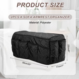 sourcing map 2 Pcs Recliner Armchair Caddy, Couch Armrest Organizer with 14 Pockets for Bedside Sofa Remote Control Holder Magazine Phone Book Glasses (Black, 20" x 7" x 9")