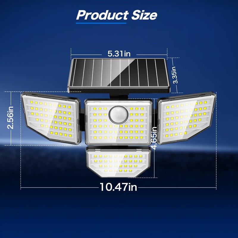 Adewalk 3000LM Outdoor Solar Light - Upgrade 4 Heads 188