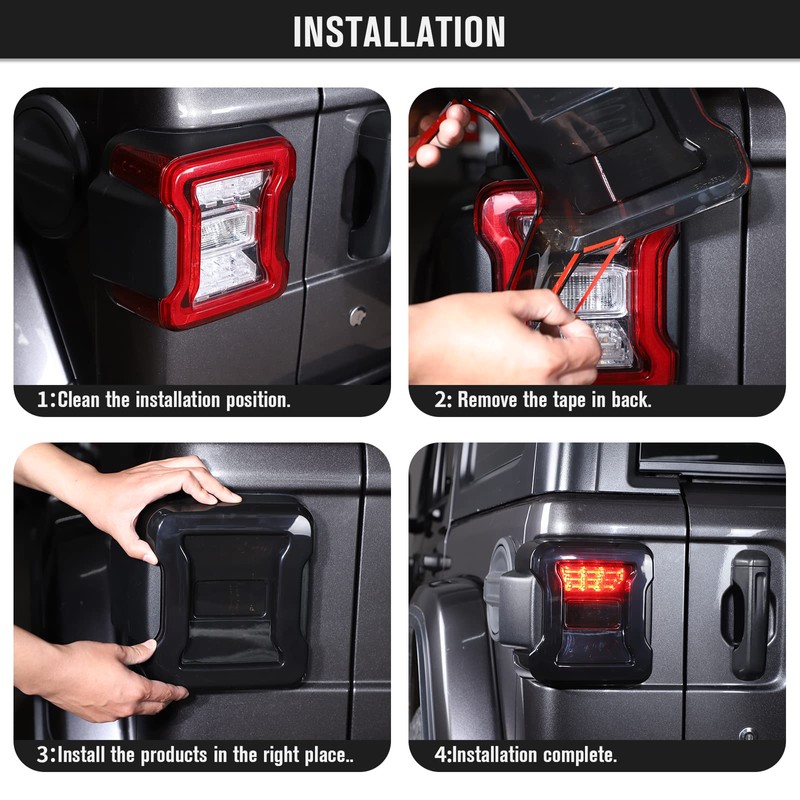 JeCar Smoked LED Tail Light Covers Rear Light Guards Exterior