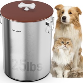 Paw Libero 25 Lbs Stainless Steel Dog Food Storage Container with Airtight Lid & Ceramic Bone Handle, Large Metal Dog Food Bin for Dogs & Cats, Keep Fresh, Easy to Clean