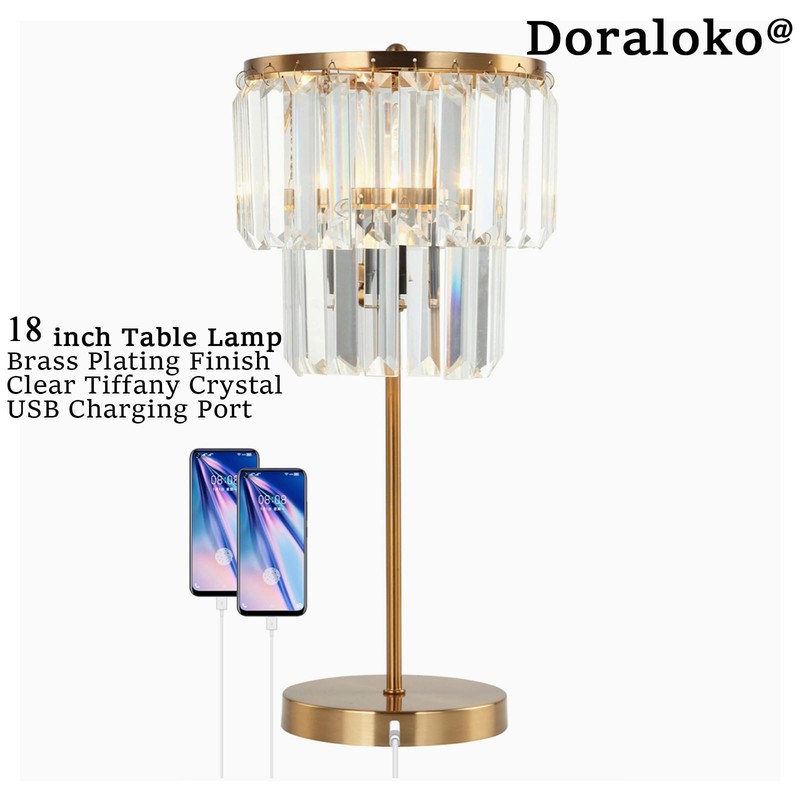Bedside Lamp for Bedroom, Gold Crystal Table Lamp 18 Inches,