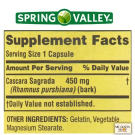 Spring Valley Cascara Sagrada Digestive Health Dietary Supplement 450 mg, 100 Count Pack of 01 Includes Pill Organizer
