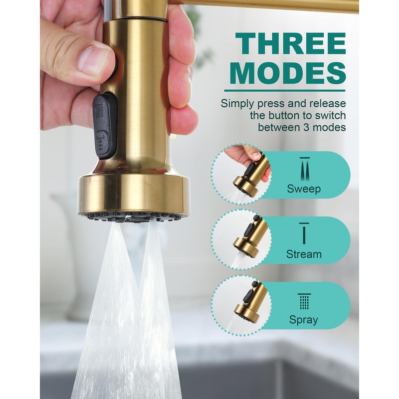 Pull Down Faucet Head Replacement: 3-Function Kitchen Faucet Sprayer Head