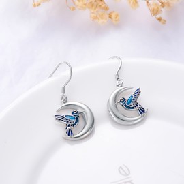 Hummingbird Moon Dangle Earrings 925 Sterling Silver Drop Dangling Earrings "Our Love Never Dies" Jewelry Gifts for Women