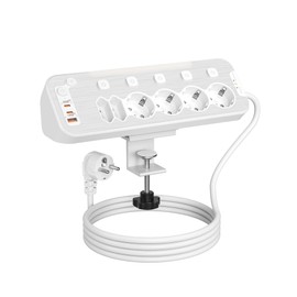 HoniHom Tischsteckdose mit USB C, PD 20W Steckdosenleiste Schreibtisch Einzeln Schaltbar, 6 Fach Mehrfachsteckdose 1berspannungsschutz Tisch Steckdose mit Schalter Steckerleiste Ecksteckdose 2M Kabel, Wei?