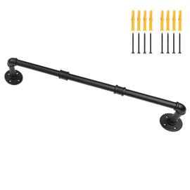 Industrial Pipe Clothing Rack, 30'' Wall Mounted Clothes Garment Rack , Black Iron Pipe Clothes Hanging Bar, Heavy Duty Metal Hanging Rod for Retail Display Closet Storage and Laundry Organizing