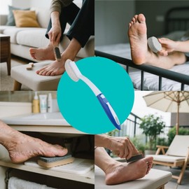 Long Handle Foot File with Pumice Stone,Ergonomic Foot Callus Dead Skin Remover Home Shower Pedicure Care Tool