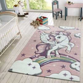 Paco Home Kids Rug for Childrens Room Sweet Unicorn with Starry Sky, Size:3'11" x 5'7", Colour:Grey