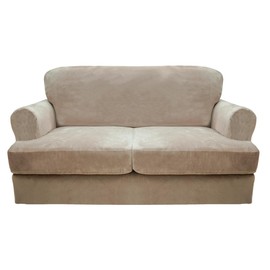 CUCRAF T Cushion Sofa Cover 3 Piece Loveseat Slipcovers, Soft Thick Velvet Couch Cover for Living Room, Washable High Stretch Furniture Protector with 2 Cushion Sofas Slipcover (Medium, Khaki)