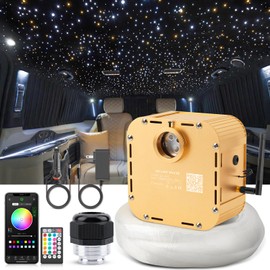 SUNKENET 32W Twinkle Starlight Headliner Kit, 800pcs*0.03in*13.1ft LED Fiber Optic Lights Kit, Star Ceiling Light+10 Crystals+Adapter+Cigarette Lighter for Car Roof/Home with APP/Remote/Music Mode