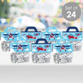 Big Dot of Happiness Taking Flight - Airplane - DIY Vintage Plane Baby Shower or Birthday Party Clear Goodie Favor Bag Labels - Candy Bags with Toppers - Set of 24