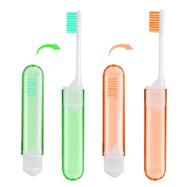 Sibba Travel Toothbrushes Cover Case Holders Kit Soft Bristles Tooth Brushes Mini Size Portable Small Folding Pack Supplies Tiny Set Compact Wrapped in Pocket Camping Traveling for Adult