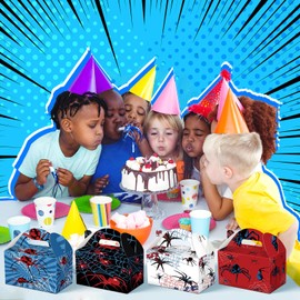 40 Pieces Spider Birthday Party Decoration Set Spider Gifts Goodie Treat Boxes Gable Candy Boxes with Handles Rubber Bracelets Wristlet Keychain Spiderweb Gift Cards for Birthday Party Supplies Favors