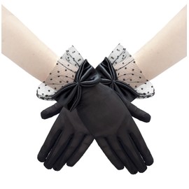 Women Lace Gloves Wedding Tea Party Bow Short Gloves Princess Bridal Evening Opera Costume Accessories (Black)