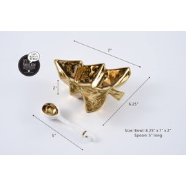 Pampa Bay Get Gifty Porcelain Christmas Tree Shaped Serving Bowl with Serving Spoon, Gold