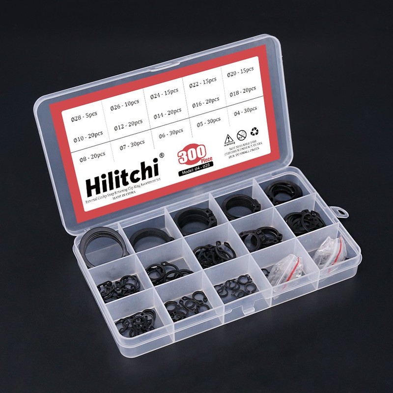Hilitchi 300-Pcs [15-Size] Alloy Steel External Circlip Snap Retaining Clip