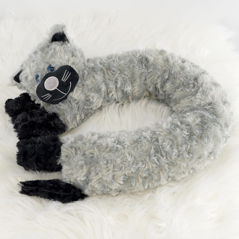 Novelty Draught Draft Excluder, Grey Cat Design Soft Micro Fleece