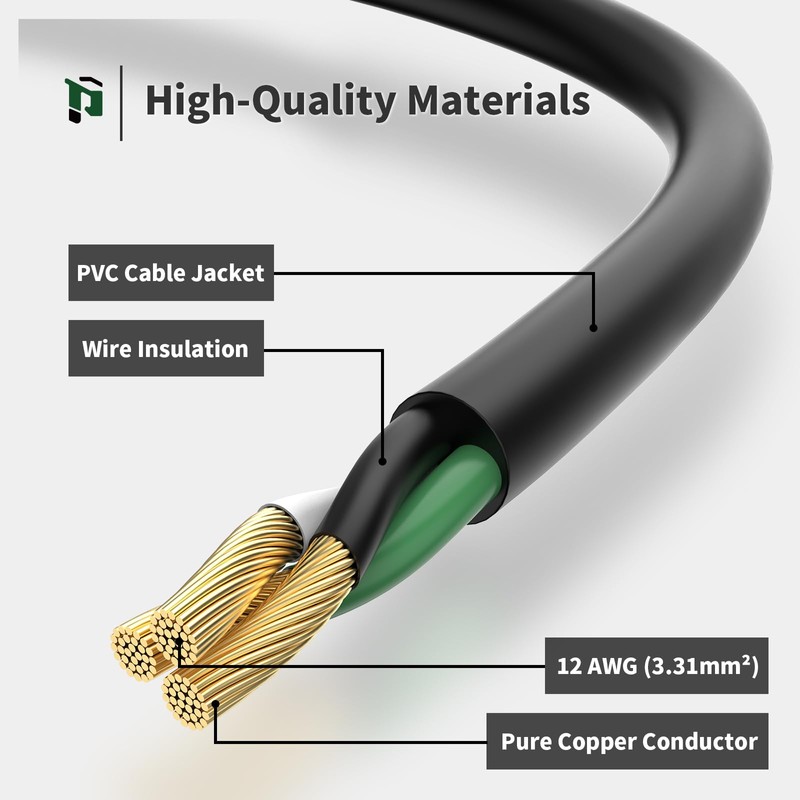 PLUGTUL 20AMP Extension Cord 10FT, NEMA 5-20 Heavy Duty Extension