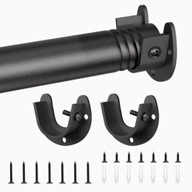 SUTINE Closet Rod for Hanging Clothes, 17 to 67 Inch Adjustable Closet Hanging Rod, Heavy Duty Clothes Hanging Rod Bar Black Metal Closet Poles with Threads for Wardrobes, Closet, Bathroom, Windows