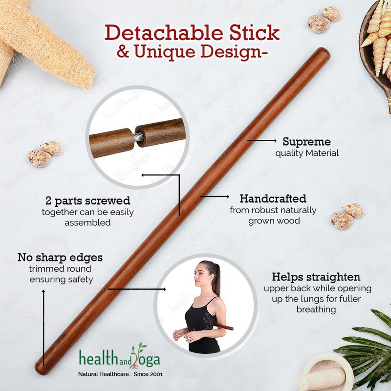 StretchNHeal Multipurpose Wooden Pranayama Stick – Lung Opener for Fuller