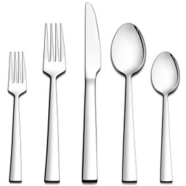 LIANYU 40-Piece Silverware Set, Stainless Steel Square Flatware Cutlery Set for 8, Eating Utensils Tableware Include Knives Forks Spoons, Dishwasher Safe