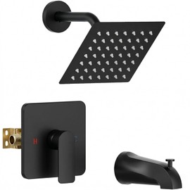 Shower Faucet Set Bathtub Faucet Set with Valve Included Shower Valve Kit with All-Metal High Flow Tub Spout,6 Inch High Pressure Head,Solid Brass Valve Body and Metal Handle Trim,Black