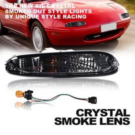 PIT66 Smoked Turn Signal Lights, Compatible with Mazda MX-5 Miata 1990-1997 W/Bulbs Smoked Lens Left Driver Side and Right Passenger Side Halogen