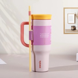 Owala 40oz Stainless Steel Straw Tumbler Pink&yellow Water Bottle Double Layer