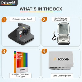 Polaroid Now Generation 3 I-Type Instant Camera (Black) Bundle with Color I-Type Film (8 Exposures), Hard Protective Case, USB-C Charging Cable, and Wrist Strap