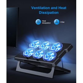 MOKURU Laptop Cooling Pad, Laptop Cooler with 6 Quiet Fans Up to 17.3 Inch Heavy Notebook Cooler Stand, 8 Levels of Tilt, Two Levels of Height Adjustable (Black)