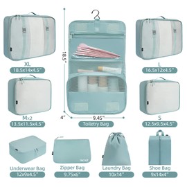 BAGAIL 10 Set Packing Cubes Various Sizes Packing Organizer for Travel Accessories Luggage Carry On Suitcase-Dusty Blue