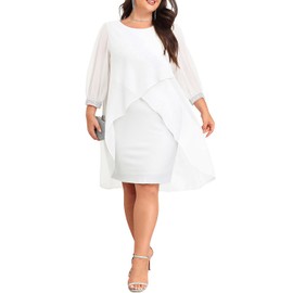 Talisea Plus Size White Dress Church Cocktail Wedding Bridal Elegant Formal Evening Party Cape Graduation Chiffon Curvy Women