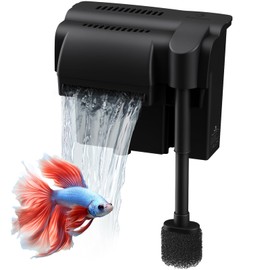 fishkeeper 6W 180GPH Ultra-Quiet Hang On Back Aquarium Filter, <28dB Whisper 4-Stage Biochemical Fish Tank Filter with Waterfall Oxygenation for 10-50Gal Fresh/Saltwater Tanks, w/Two Free Cartridges