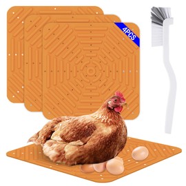 COCIVIVRE 4 Pack Chicken Nesting Pads for Coop Silicone Nesting Pads for Chicken Coop Washable Nesting Box for Laying Eggs 12"x 12" Reusable Chicken Laying Pads with Clean Brush - Style B Orange