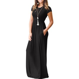 GRECERELLE Womens Black Summer Dresses Short Sleeve Long Dresses with Pocket for Daily L, Black