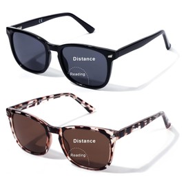 DEHOTRE 2 Pack Bifocal Reading Sunglasses Men Women TR90 Frame Square Sun Readers for Driving Clear Top Spring Hinge UV400 Black & Tortoise 2.00