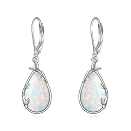 POPLYKE Opal Earrings for Women Sterling Silver Opal Leaf Dangle Earrings Opal Jewelry Gift for Women (leaf opal)