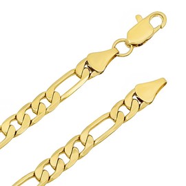 6mm 14k Yellow Gold Plated Flat Figaro Choker Chain Necklace, 20 inches