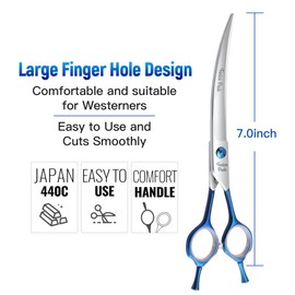 Fenice Peak Grooming Scissors for Dogs 7 inch Curved Pet Grooming Scissors Ergonomically Designed Blue Handles Ideal Dog Shears for Precise Trimming Easy Use.