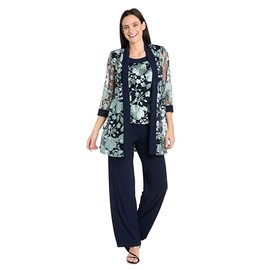 R&M Richards Women's Plus Size Garden Sheer Elegance Pantsuit, Navy/Sage