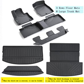 WAYIDSS Floor Mats & Trunk Mat for Ford Explorer 2020-2023 2024(Only Fit 7 Seats),TPE All Weather Protection 3 Rows Car Floor Liners with Cargo Liner Accessories-Black