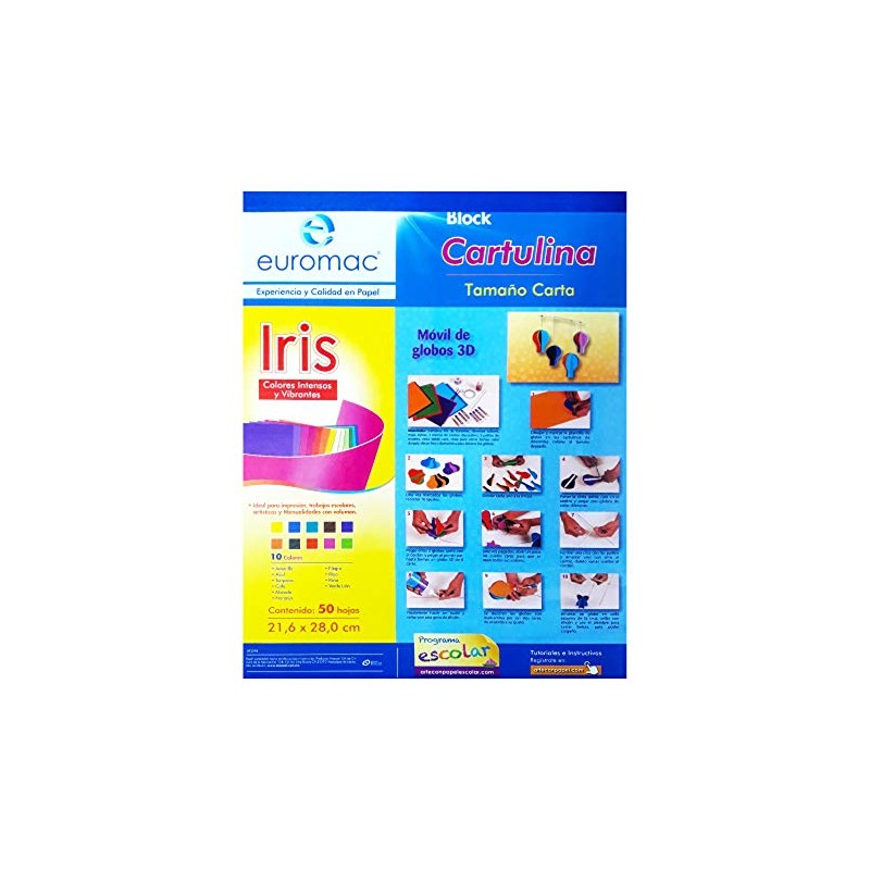 Euromac - Block Cartulina Iris Tamaño Carta 10 Colores Contenido