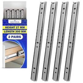 1 Pair of Ball Bearing Drawer Runners 300 mm x H 27 mm – Telescopic Extension Runners Have a Partial Extension of 212 mm MONTERAL