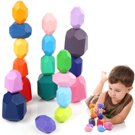 Bloques de Construcción,20 Piezas de Bloques de Madera Apilables Montessori,Stem,Juguete Apilable,Juguete Educativo Montessori,Juguetes Educativos Aprendizaje para Niños y Niñas de 3+ Años